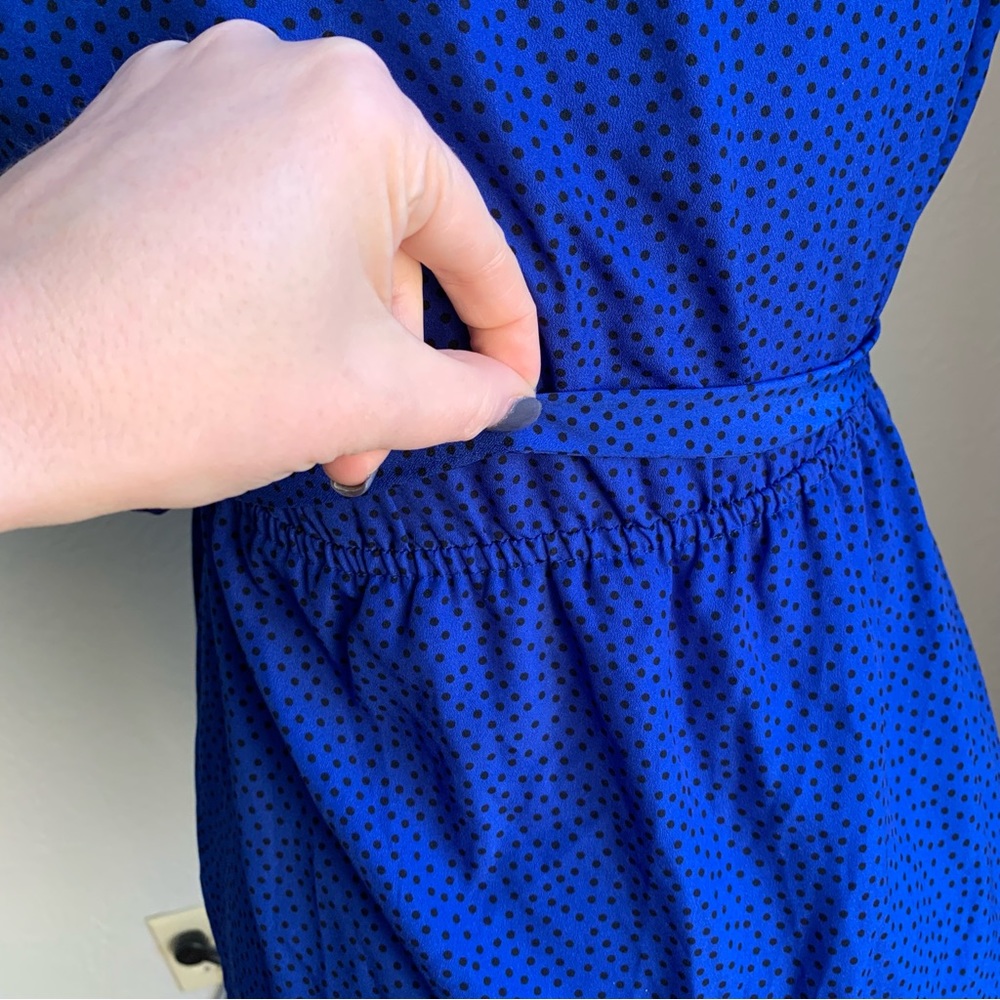 Motherhood Maternity | Royal Blue w/ Black dots Ruffle Blouse Tank Top | Sz S - Picture 11 of 13